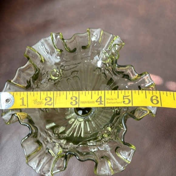 Vintage Fenton Olive Green Cabbage Rose Ruffled Pedestal Compote Candy Dish - Picture 7 of 7